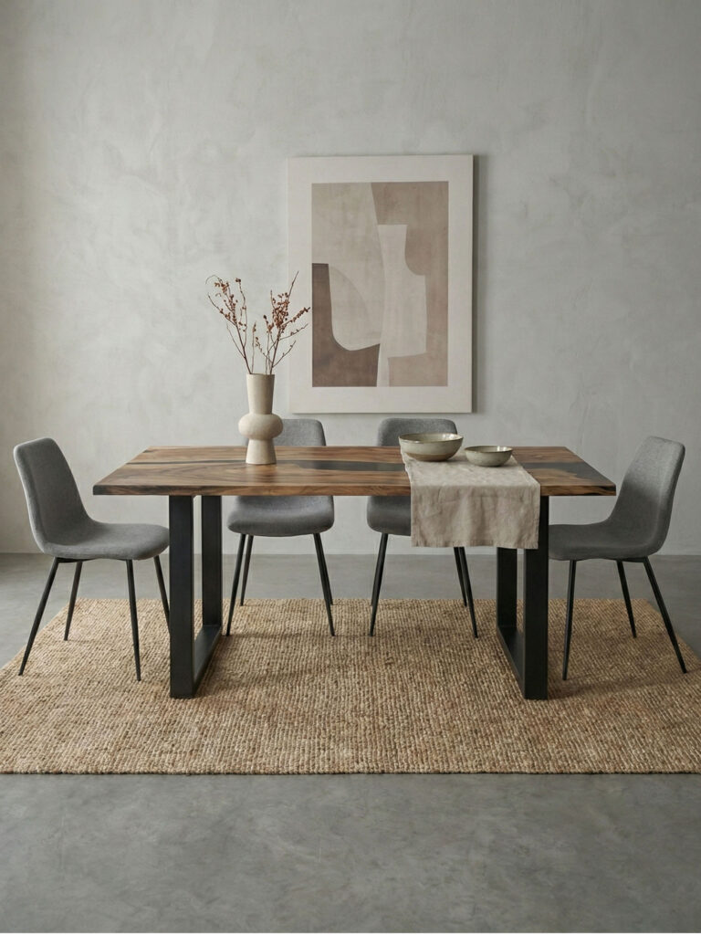 mesa de rio de nogal y resina epoxi