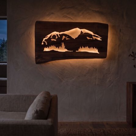 Cuadro de montaña en madera maciza de nogal fabricado artesanalmente por Piriwood