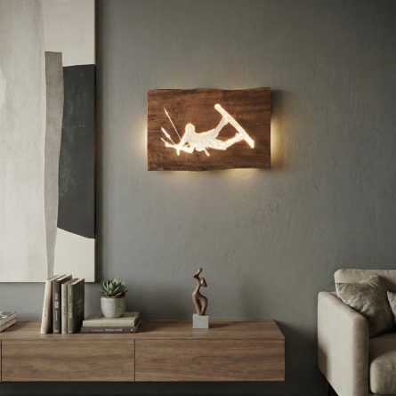 Cuadro retroiluminado kitesurf en madera, truco raley