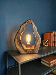 lampara madera artesanal exclusiva Lámpara de Mesa artesanal de madera de Nogal Macizo exclusiva
